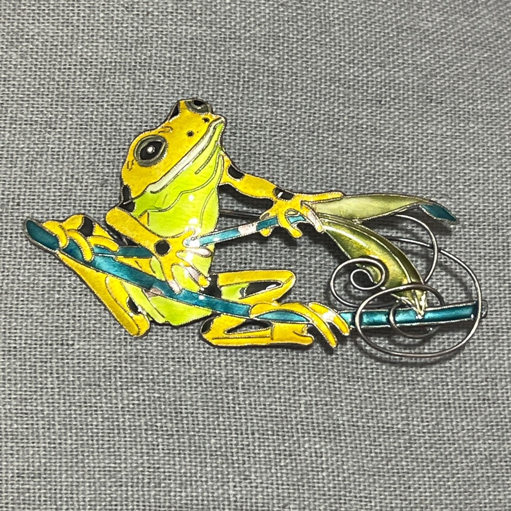 Zarah Vintage Panamanian Golden Frog Brooch Pin Sterling Silver Marked S925